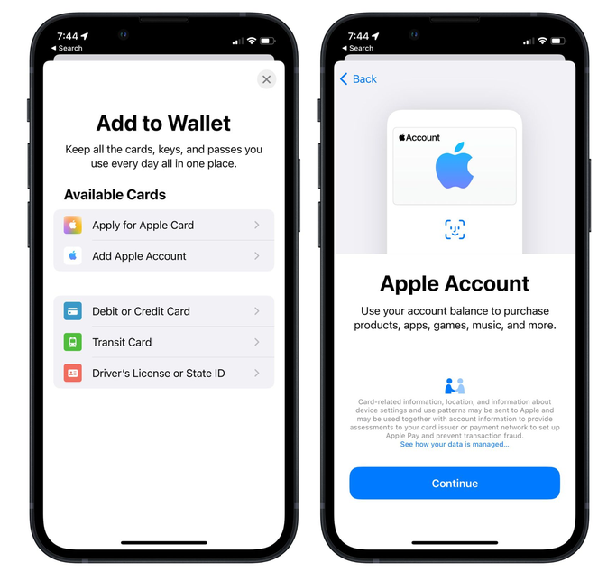 卢市镇苹果手机维修分享iOS 15.5钱包App如何添加 Apple 账户 